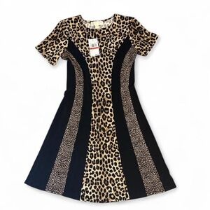 Michael Kors Leopard and Black Mini Dress SIZE XS NWT